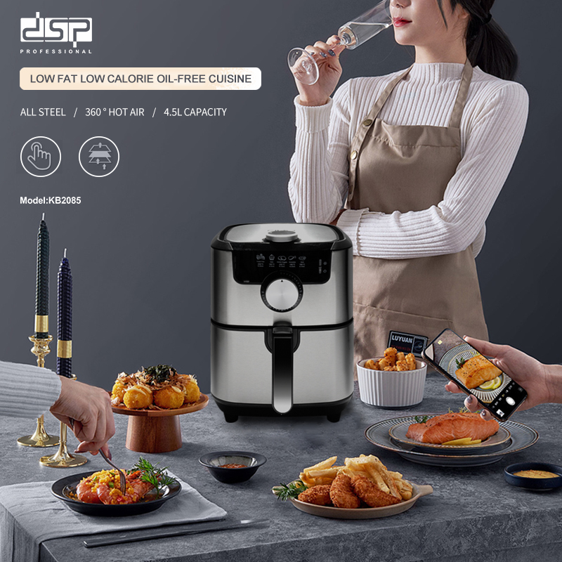 DSP New High Speed Easy Clean 4.5L Square Stainless Steel Electric Air Fryer Without Oil for Household &amp; Hotel Use