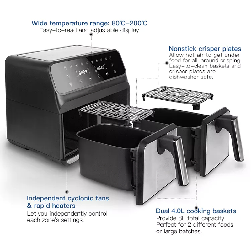 New Design Hot Sale 2 in 1 Multifunctional Electric 8 Liter Digital Air Fryer with BBQ Grill for Home Use