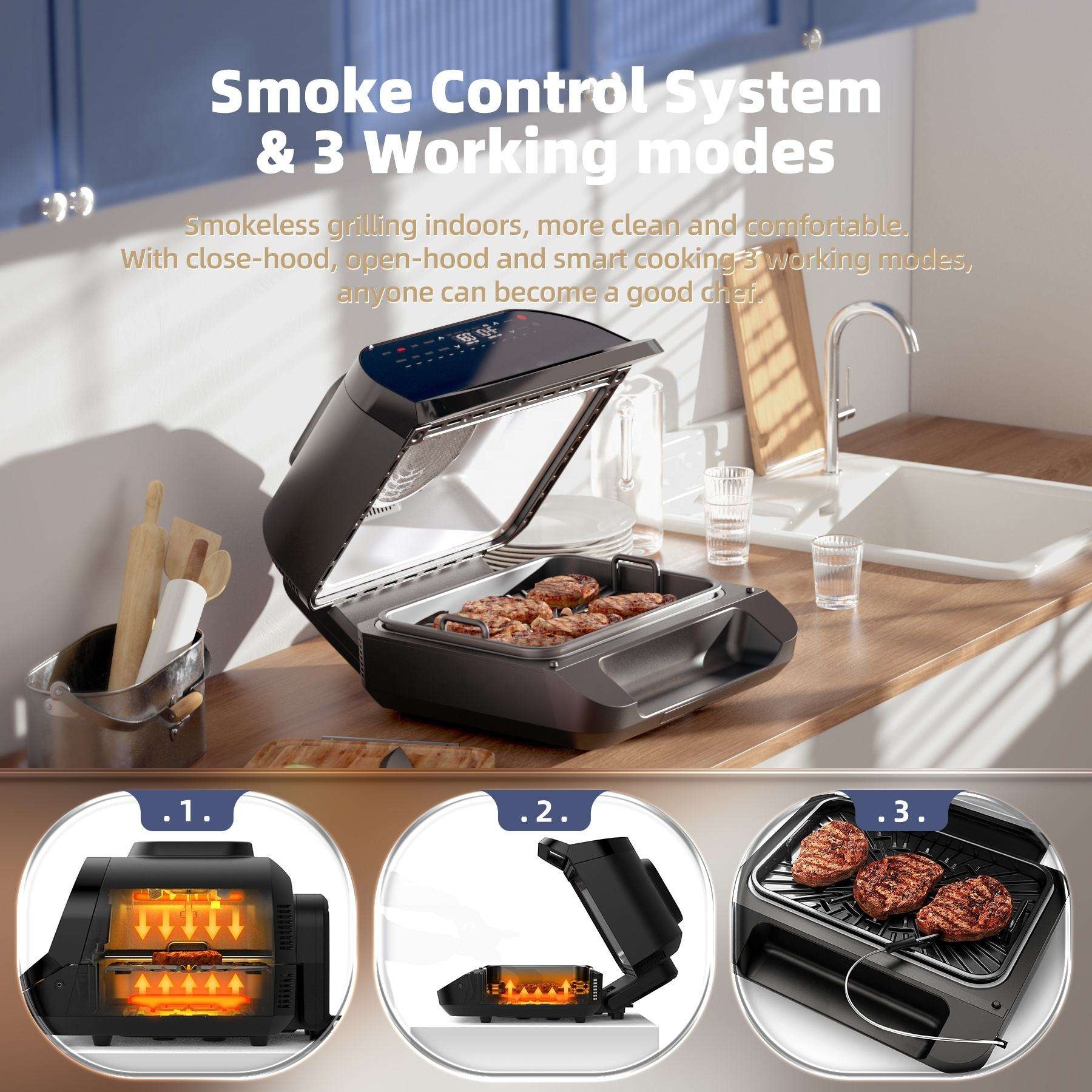 Smart Home Appliances OEM All in 1 Visible Stainless Steel Digital Oil Free air Fryer Electric Wifi Oven for Kitchen