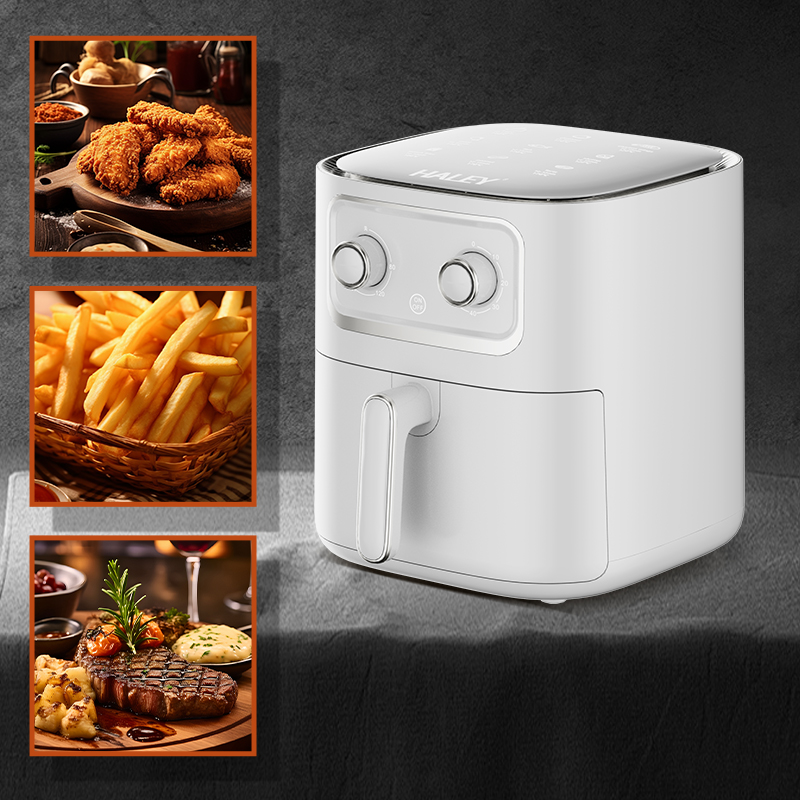 HALEY 10L Air Fryer 3200W All White Mechanical Dual Knob 360&deg; Hot Air Circulation No Oil Healthy Cooker Large Capacity OEM ODM