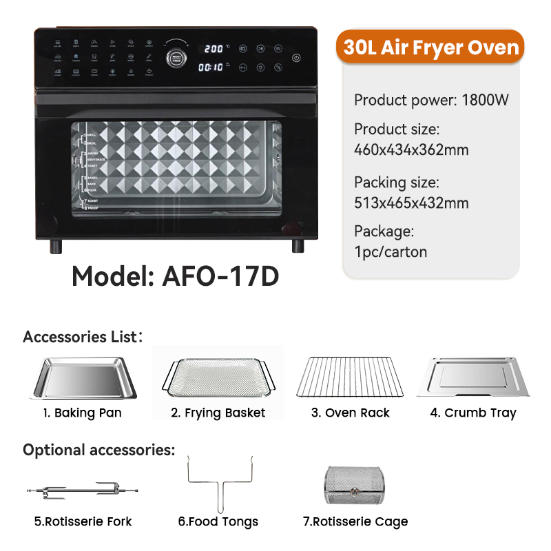 Factory Wholesale 30L Oven Electric Toaster Oven With Rotisserie And Convection With Color Touch Screen Electric Air Fryer Oven