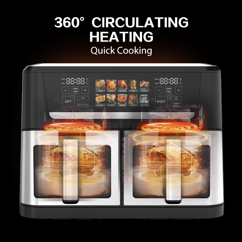 New 12L Dual Zone Smart Air Fryer Stainless Steel Inner 2 Pot 2 Double Zones Square Kitchen Appliances for Household Use Visible
