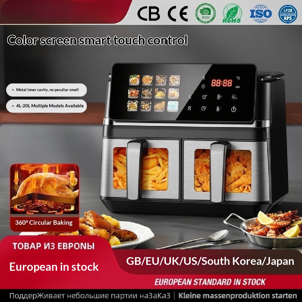 Commercial Digital Large-Capacity Touchscreen Display Stainless Steel Double Basket Smart Electric Square air Fryer Oven Home
