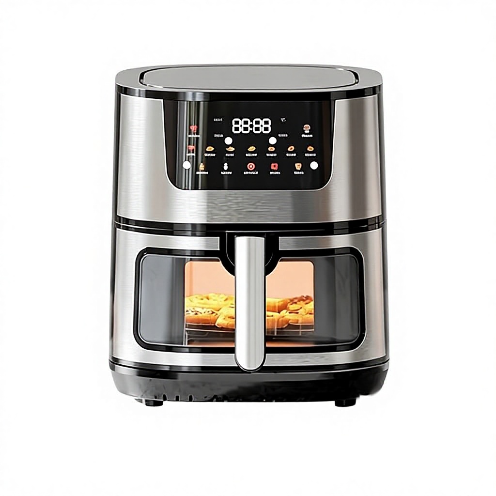 Smart Oil-Free Air Fryer 8L Professional Stainless Steel Household Digital Fryer with Transparent Visible Window 1500W
