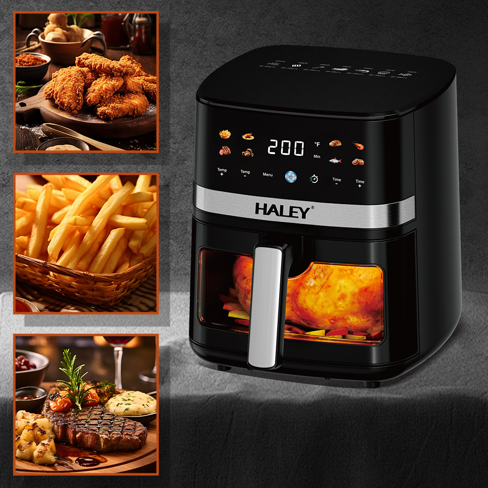 HALEY 5L Square Modern Digital Air Fryer 1500W LCD Touch Screen Oil-Free Electric Fryer Machine Non-Stick Basket Household Hotel