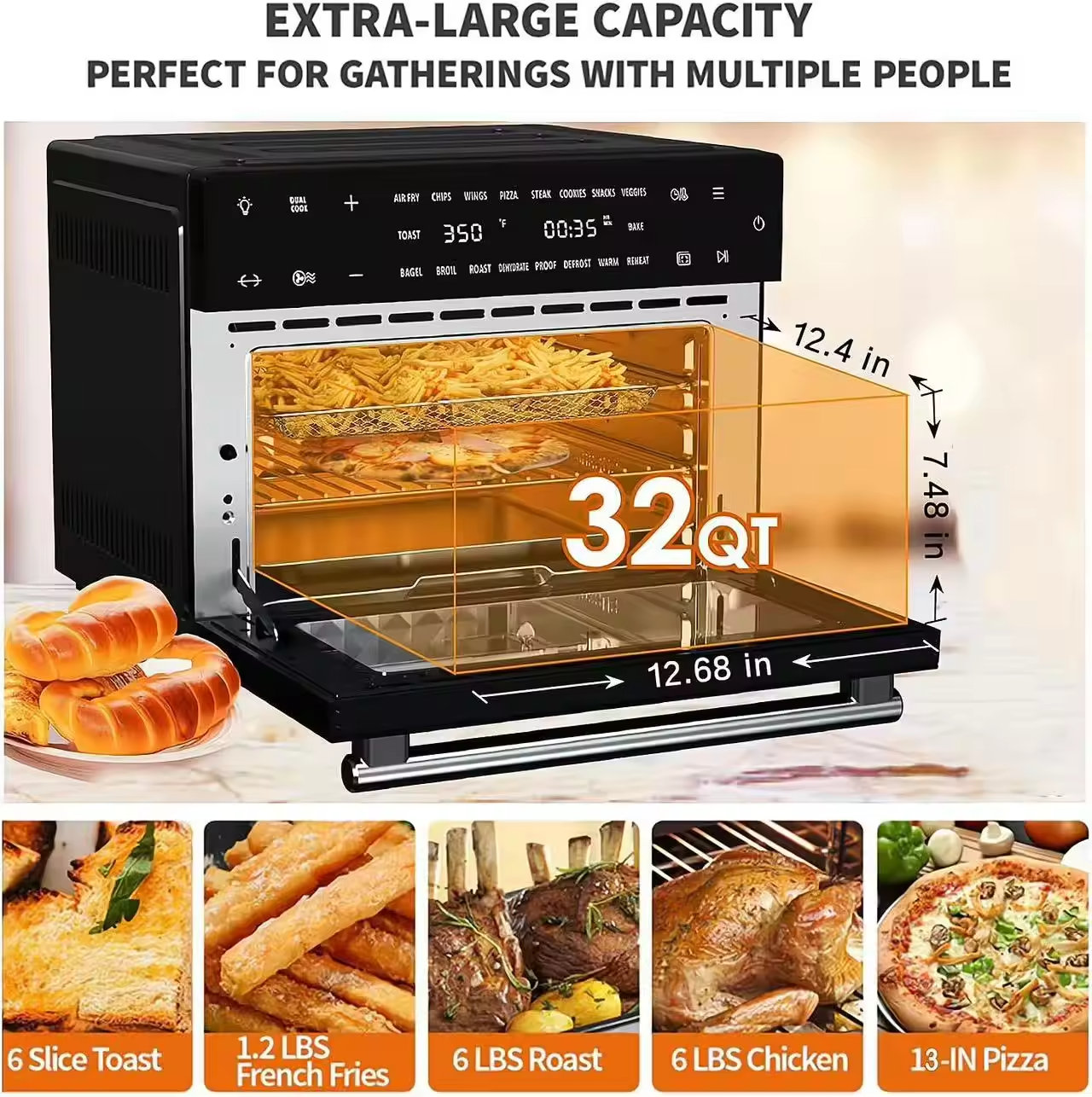 Multifunctional Air Fryer Oven Stainless Steel Home Use Programmable Countertop Oven Air Fryer Without Oil