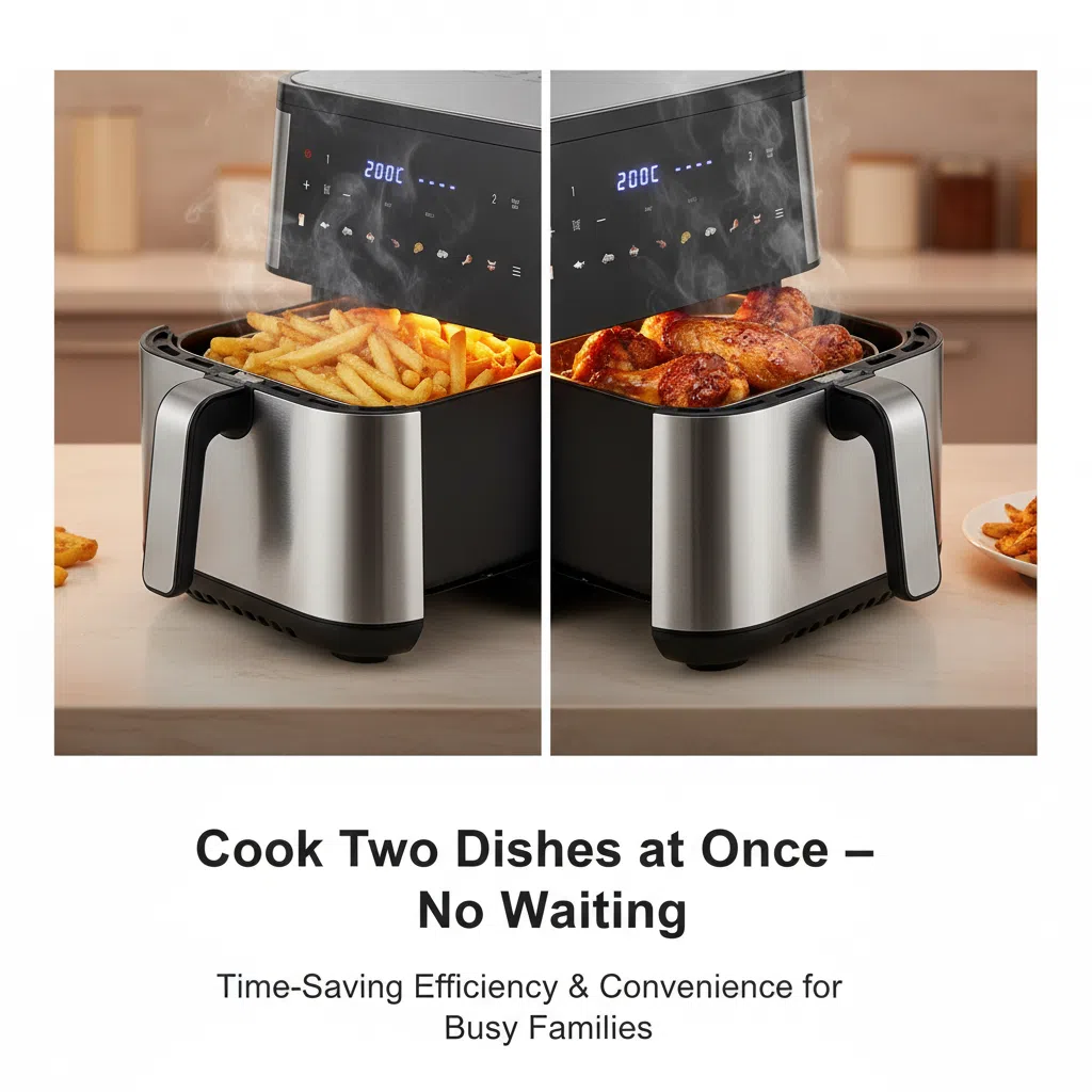 5+5L Arge-Capacity Double-Barrel Electric Fryer Multifunctional Stainless Steel Touch Screen Oven Smart Double-pot Air Fryer