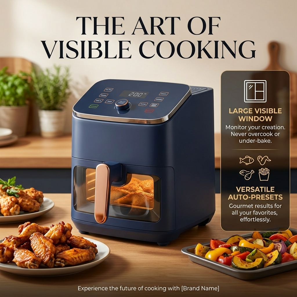 6L Wifi Smart Air Fryer Digital Visible Window 11 Pre-set Oil Free Healthy Electric Cooker for Kitchen