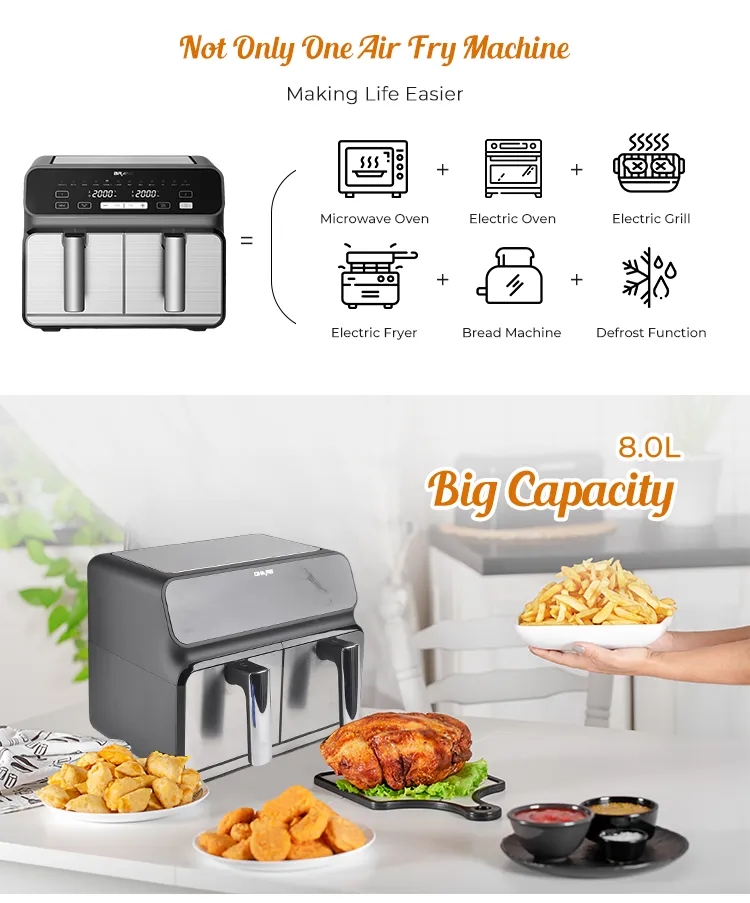 New Design Hot Sale 2 in 1 Multifunctional Electric 8 Liter Digital Air Fryer with BBQ Grill for Home Use