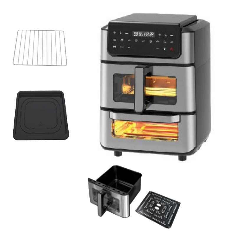 2 in 1 Digital Air Fryer Oven with SYNC Function Oil Free Transparent Glass Window 6L Air Fryer + 5.6L Pizza Oven