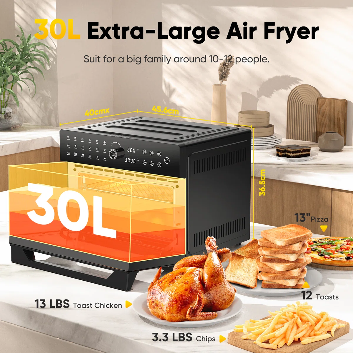 Factory Wholesale 30L Oven Electric Toaster Oven With Rotisserie And Convection With Color Touch Screen Electric Air Fryer Oven