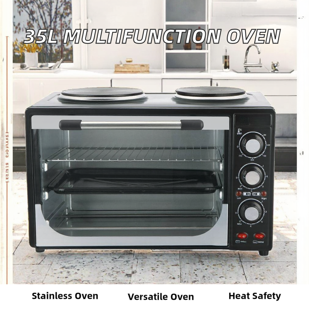 35L Commercial Home Countertop Built-in Pizza Microwave Baking Air Fryer Electric Oven Mechanical Control 3200W Stainless Steel