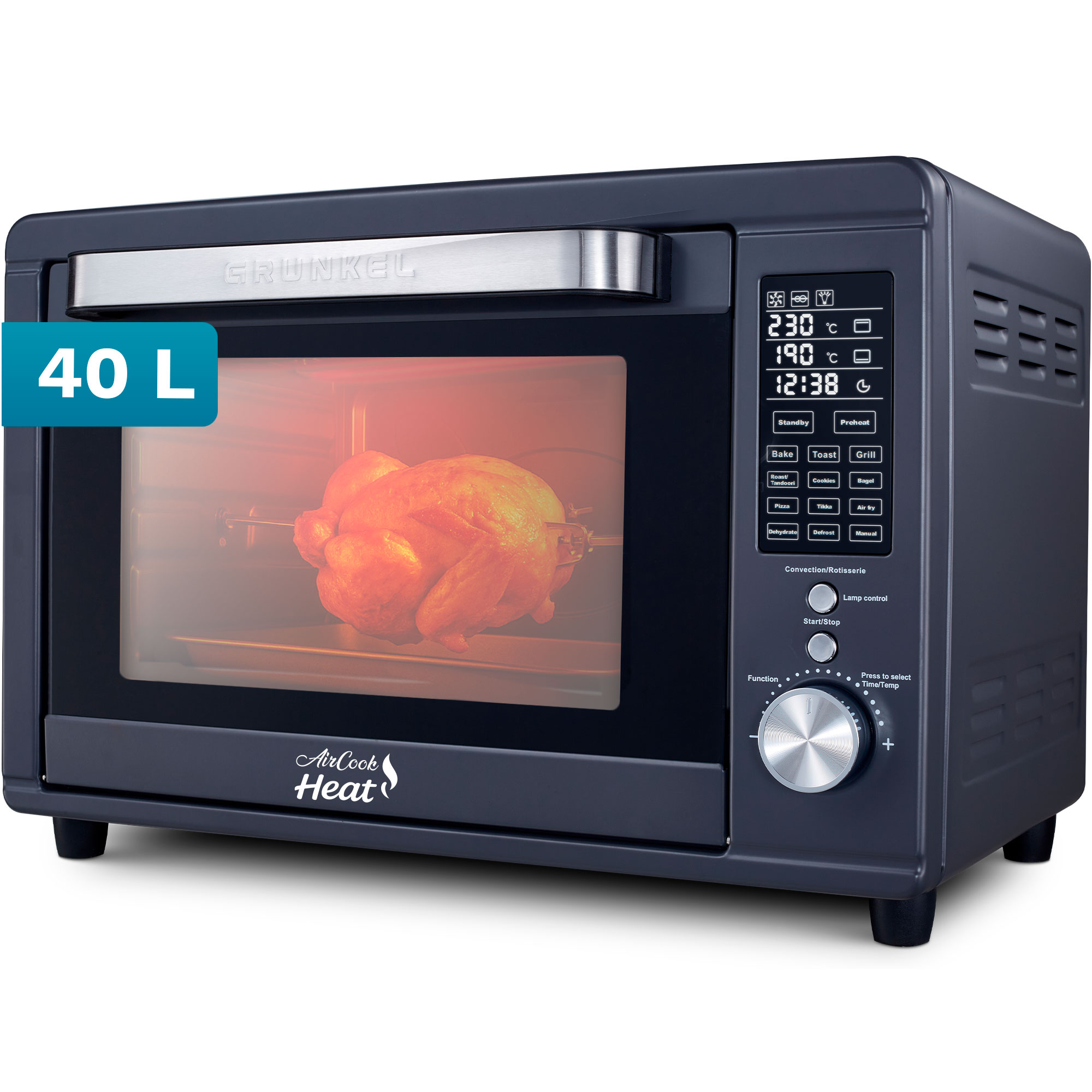 Grunkel Electric Air Fryer Oven 40L 2000W Convection Multifunction with Rotisserie Function for Home Cooking
