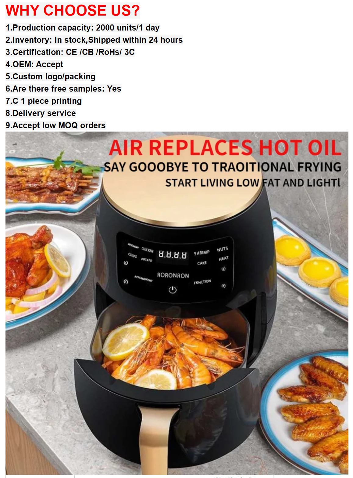 Electric Digital Air Fryer Oven Features