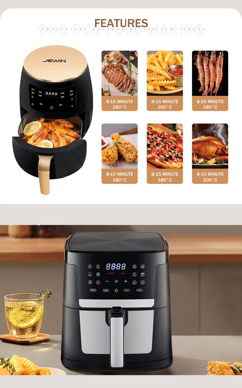 11L New Air Fryer 5.5L+5.5L Stack Air Fryer With Folding Touch Screen Big Colorful Menu