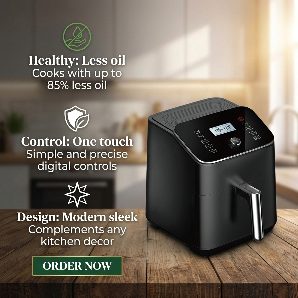 6L Commercial &amp; Home Use Air Fryer, Multifunctional Roast/Bake/Grill/Reheat, Energy Efficient, Compact Design, CE/RoHS Certified