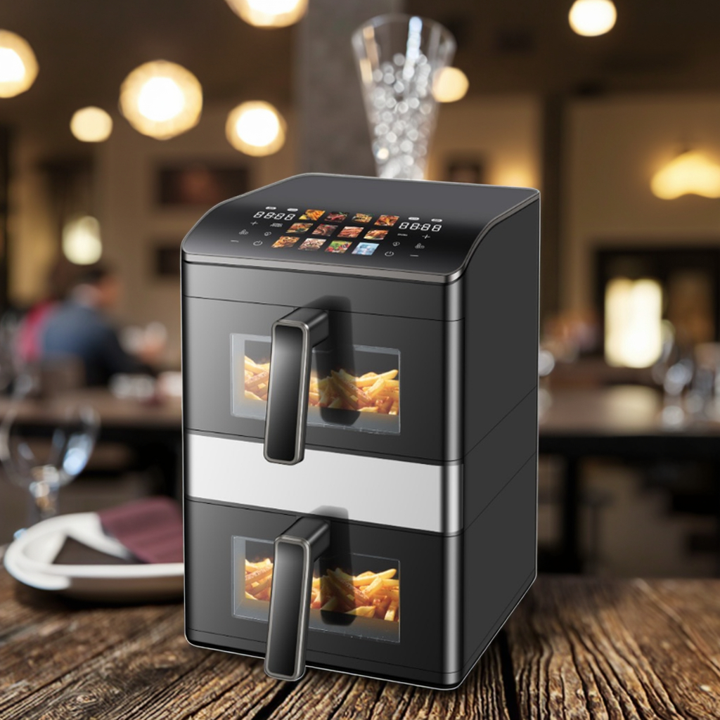 2800W Turbo Rapid Heating up and Down Double Stack Air Fryer 6L+6L Dual Zone 2 Independent Frying Baskets 100% More Efficient