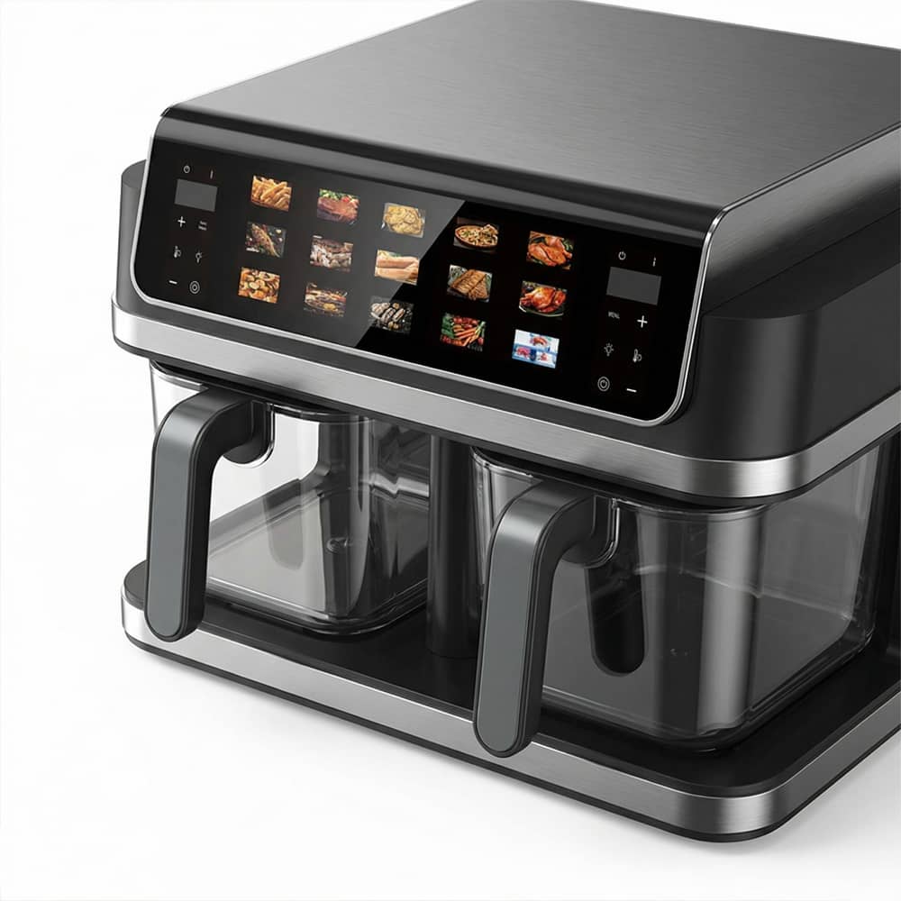 4.8+4.8L Double Basket Digital Smart Air Fryer Oven Glass Basket Display Energy Saving Easy Clean Oil-Free Dual Zone Air Fryer