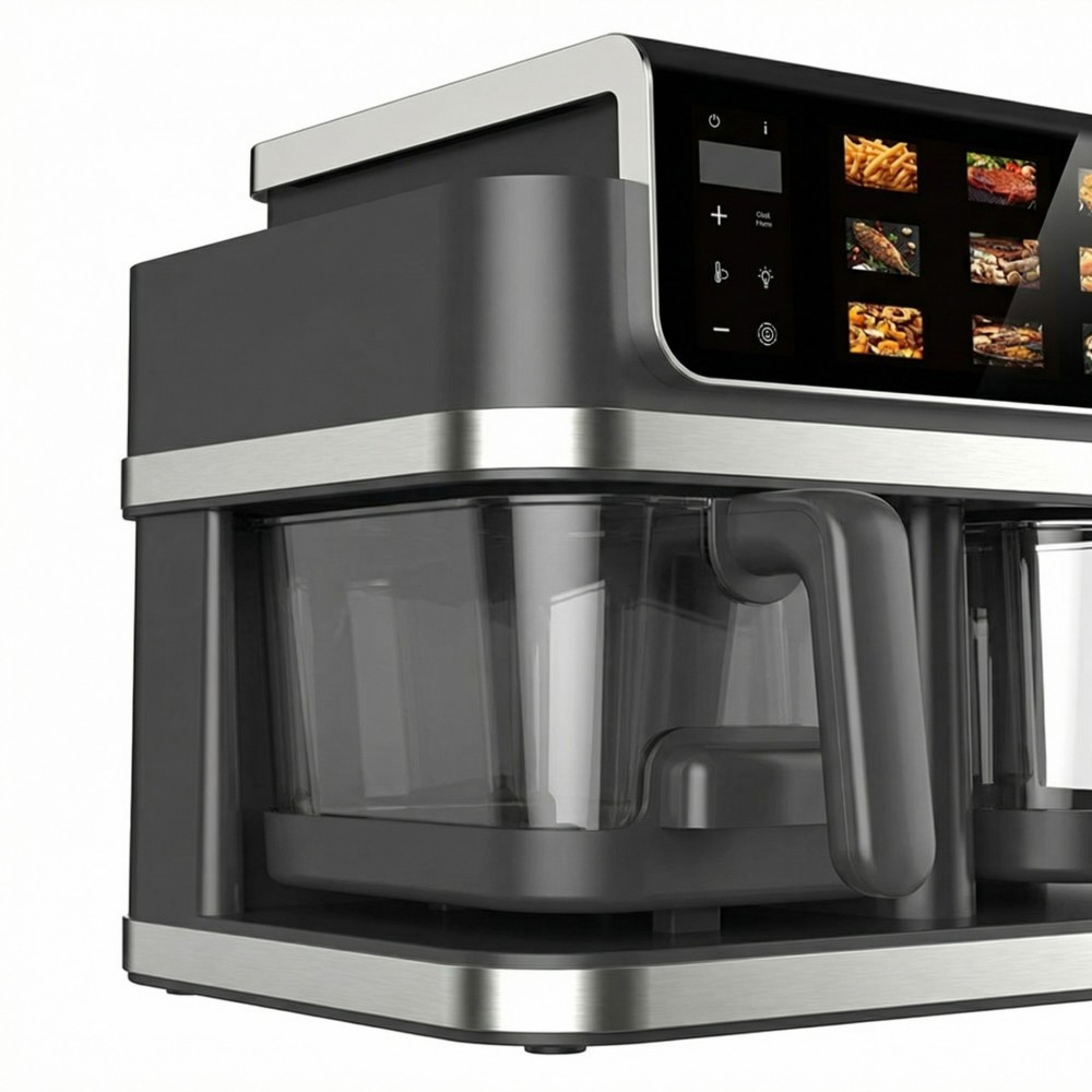 4.8+4.8L Double Basket Digital Smart Air Fryer Oven Glass Basket Display Energy Saving Easy Clean Oil-Free Dual Zone Air Fryer