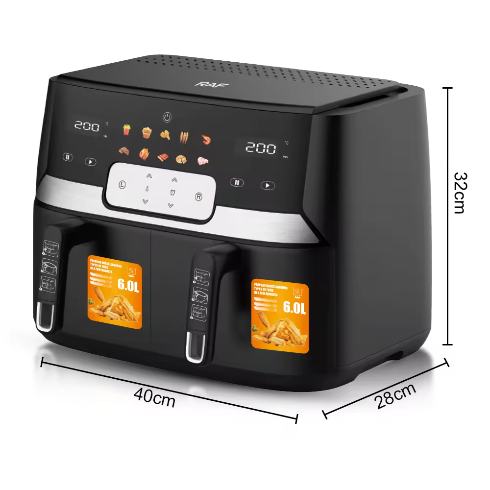 12L Multifunctional Healthy Oil Free Dual Baskets Digital Air Fryer Oven Electric Smart Air Fryer With 2 Independent Baskets