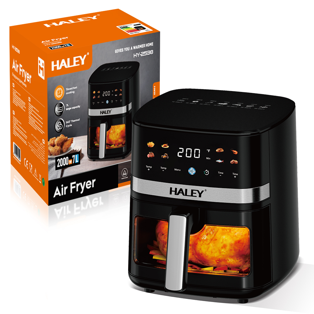 HALEY 5L Square Modern Digital Air Fryer 1500W LCD Touch Screen Oil-Free Electric Fryer Machine Non-Stick Basket Household Hotel