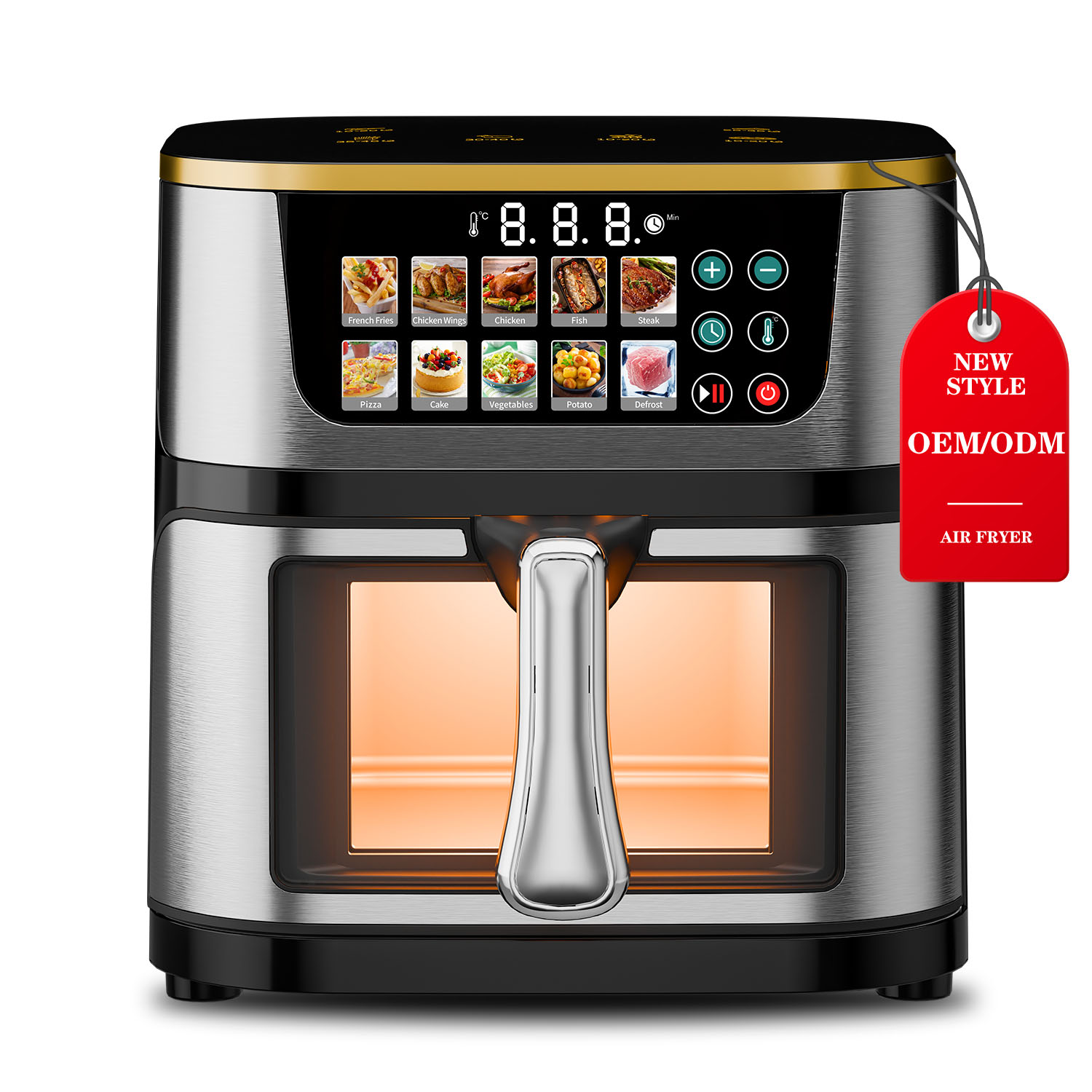 8L 10L Digital Air Fryer Stainless Steel Large Capacity Multicooker Smart Touchscreen Oil Free Fryer for Household Use
