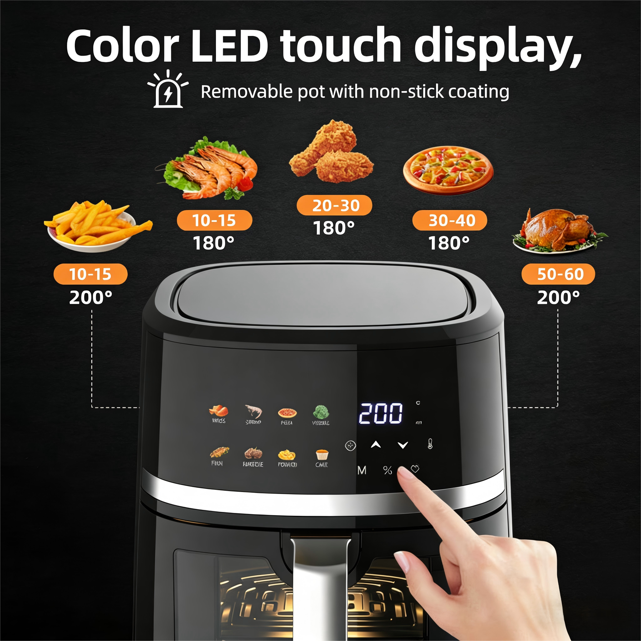 OEM Smart Wifi Digital Air Fryer 4L 6L Multifunction Electric Oil-Less Air Fryer With Visible Window Touch Screen For Home Use