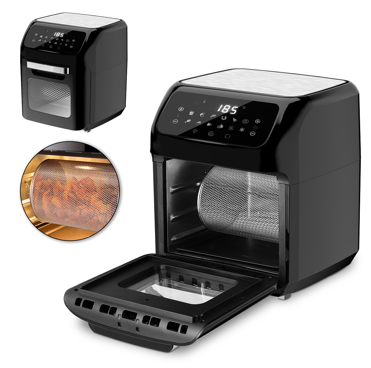 New Electric Home Appliances 12L Touch Screen Frying Without Fat Oil Miniature 1800 Watt Convection Oven Digital Hot air Fryer