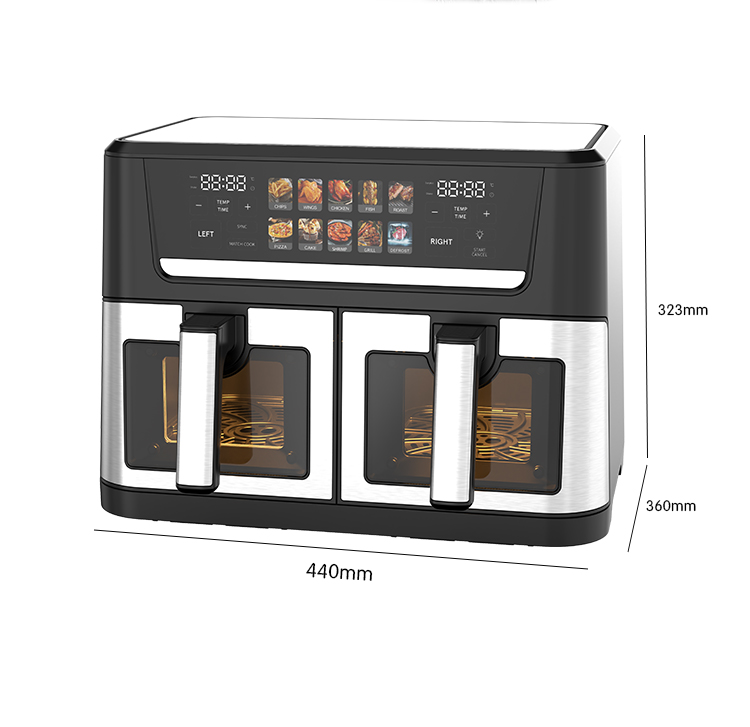New 12L Dual Zone Smart Air Fryer Stainless Steel Inner 2 Pot 2 Double Zones Square Kitchen Appliances for Household Use Visible