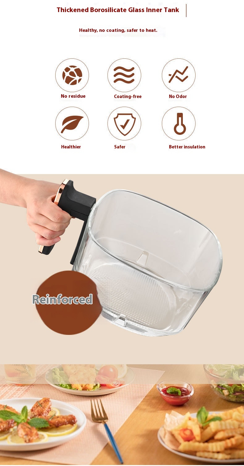 Modern Square Air Fryer 8L Large Capacity Glass Viewing Window Fully Automatic Multi-Functional Household Hotel Use Touch 1 Year