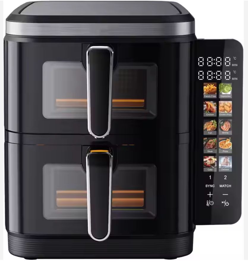 11L New Air Fryer 5.5L+5.5L Stack Air Fryer With Folding Touch Screen Big Colorful Menu