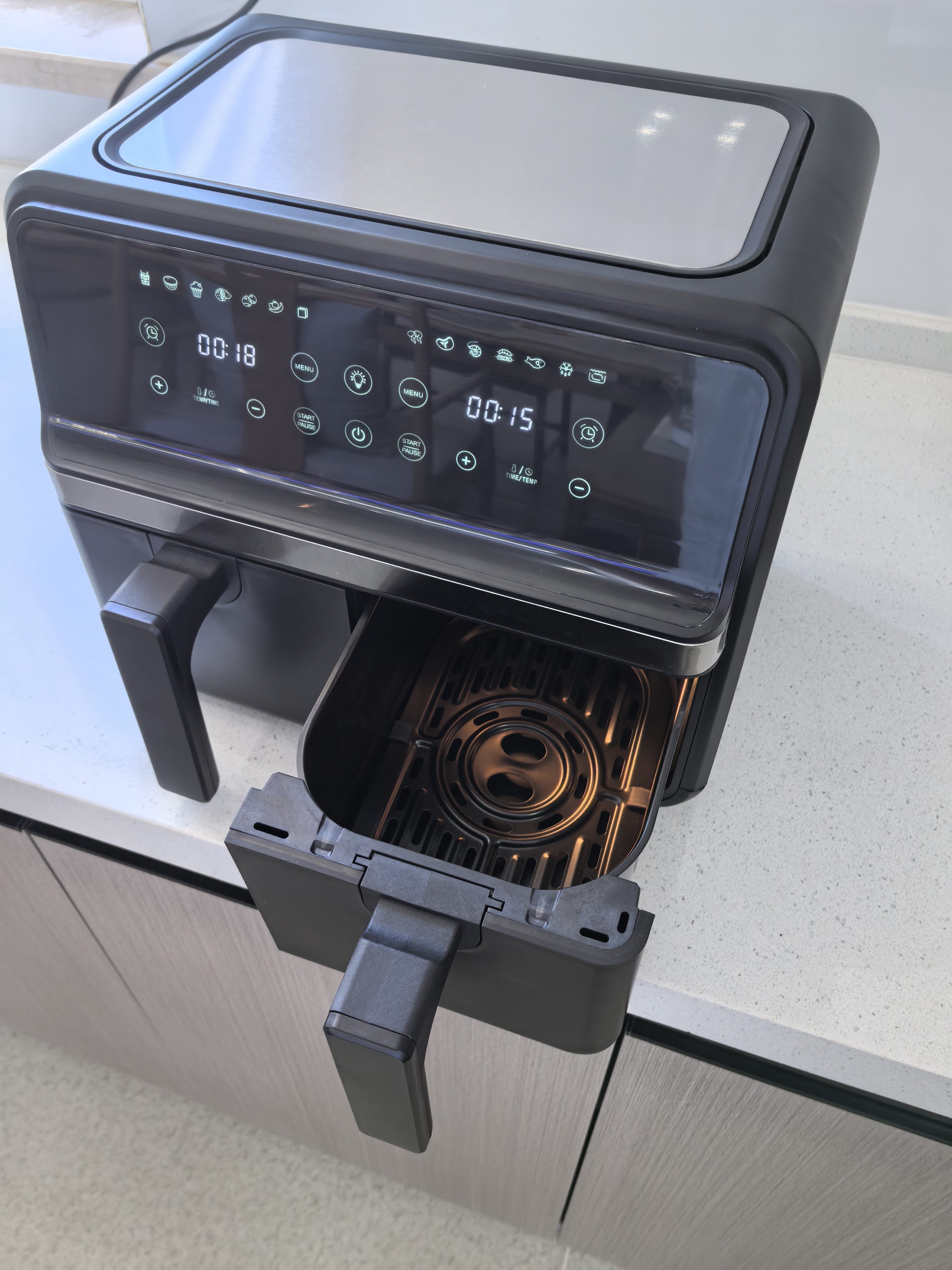 Modern Double Pot Electric Air Fryer with Digital Display Multifunctional Square Shape Household Plastic Electric Air Fryer