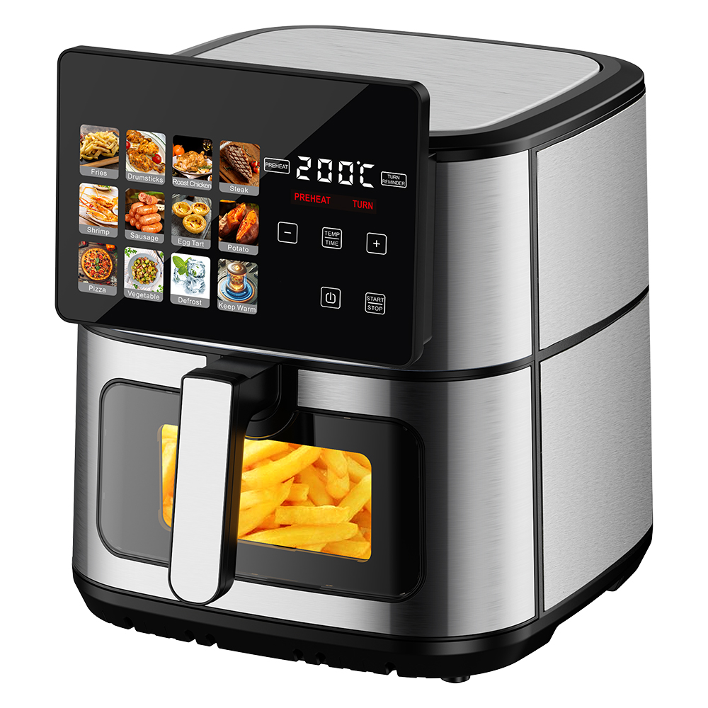 New Arrival 8L Oil Free Family Electric Air Fryer Big Capacity Metal Inner Digital Smart Air Fryers with Color Panel Screen