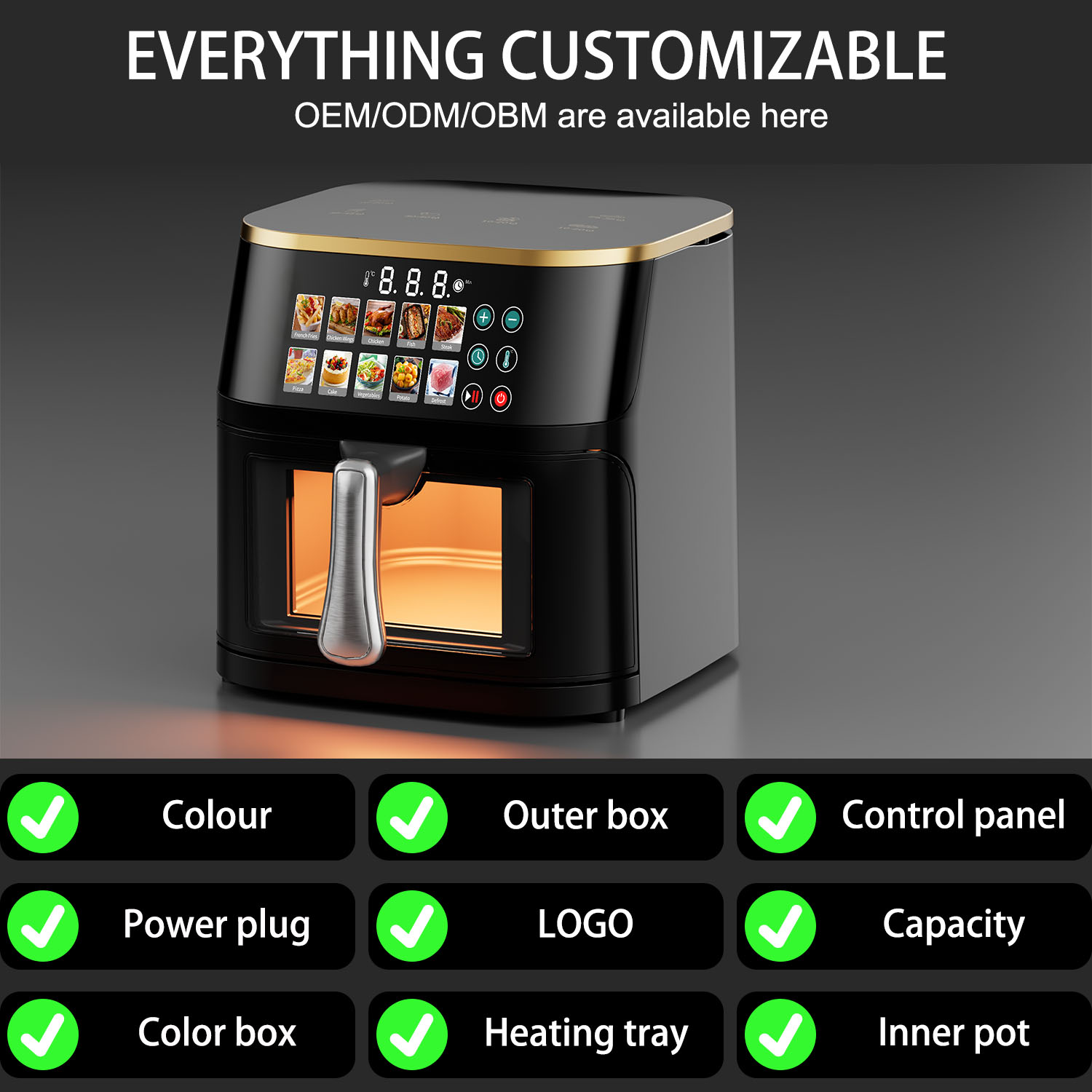 Smart Digital Air Fryer Oven 6L 8L 12L 14L Large Capacity For Home Multi-function Hot Air Fryer