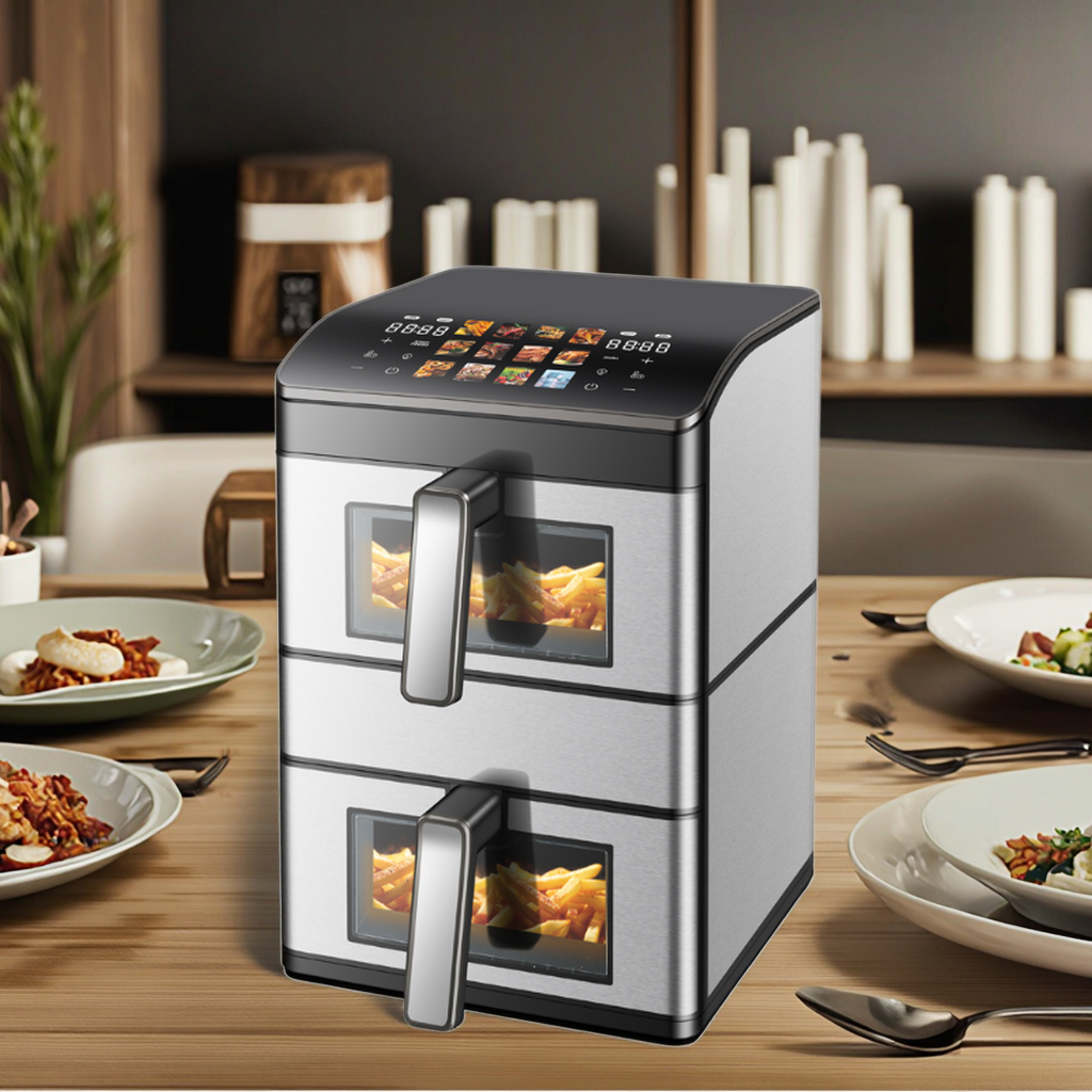 2800W Turbo Rapid Heating up and Down Double Stack Air Fryer 6L+6L Dual Zone 2 Independent Frying Baskets 100% More Efficient