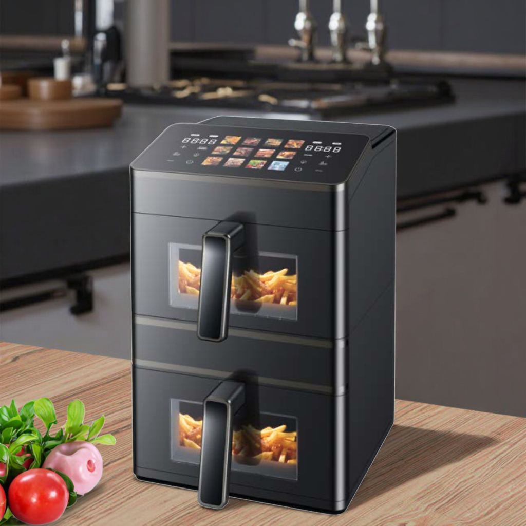 2800W Turbo Rapid Heating up and Down Double Stack Air Fryer 6L+6L Dual Zone 2 Independent Frying Baskets 100% More Efficient