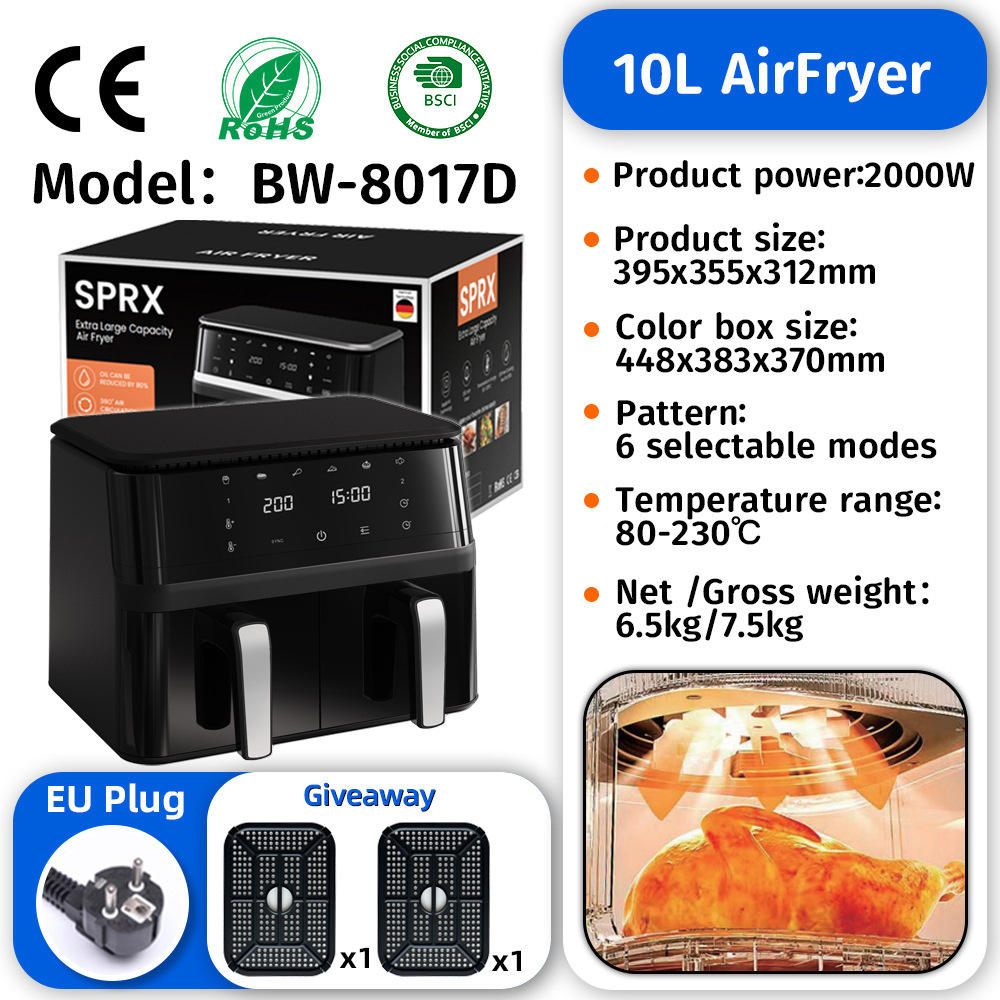 Commercial Digital Large-Capacity Touchscreen Display Stainless Steel Double Basket Smart Electric Square air Fryer Oven Home