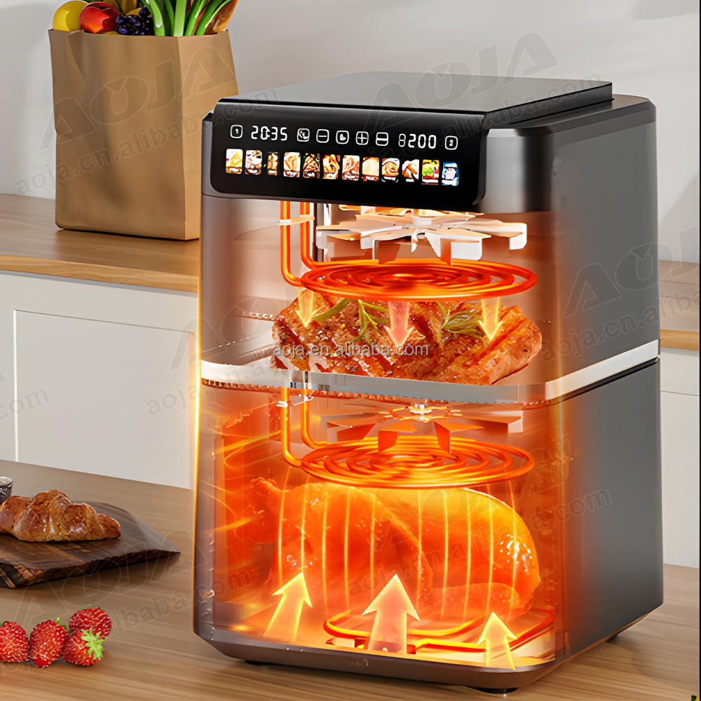 AOJA OEM 12L Dual Zone Air Fryer Compact 2-Basket Design Dishwasher Safe Parts ETL/CE Certified (ODM/OEM) air Fryer Double Stack