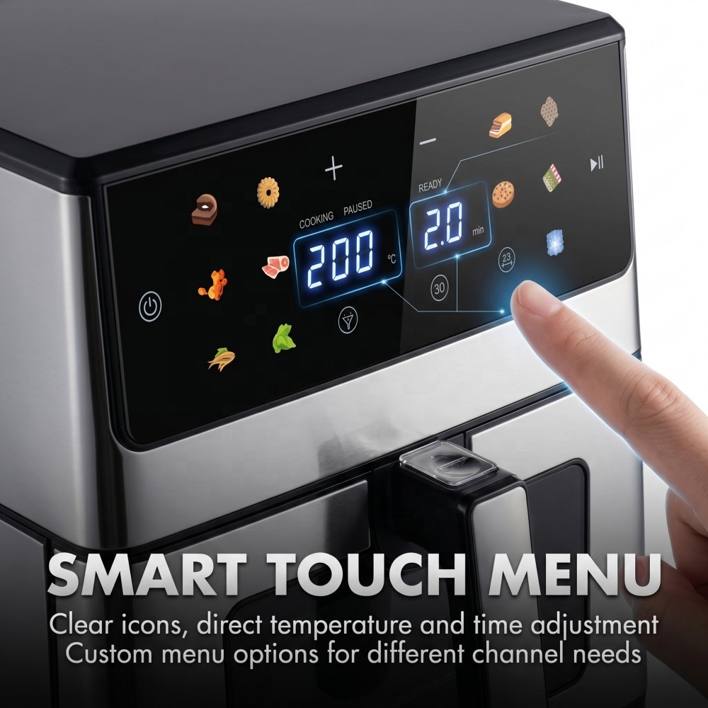 8L Oil-Free Air Fryer Cooker Electric Digital Touch Screen Control Visible Window 12 Menus CE CB GS Household Plastic 1800W A+++