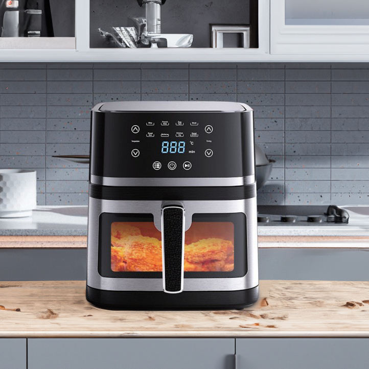 AF09 8-in-1 9-Quart Dual Basket Stainless Steel Visible Air Fryer with Digital LED Touch Screen 8 Presets Bake Roast Dehydrate