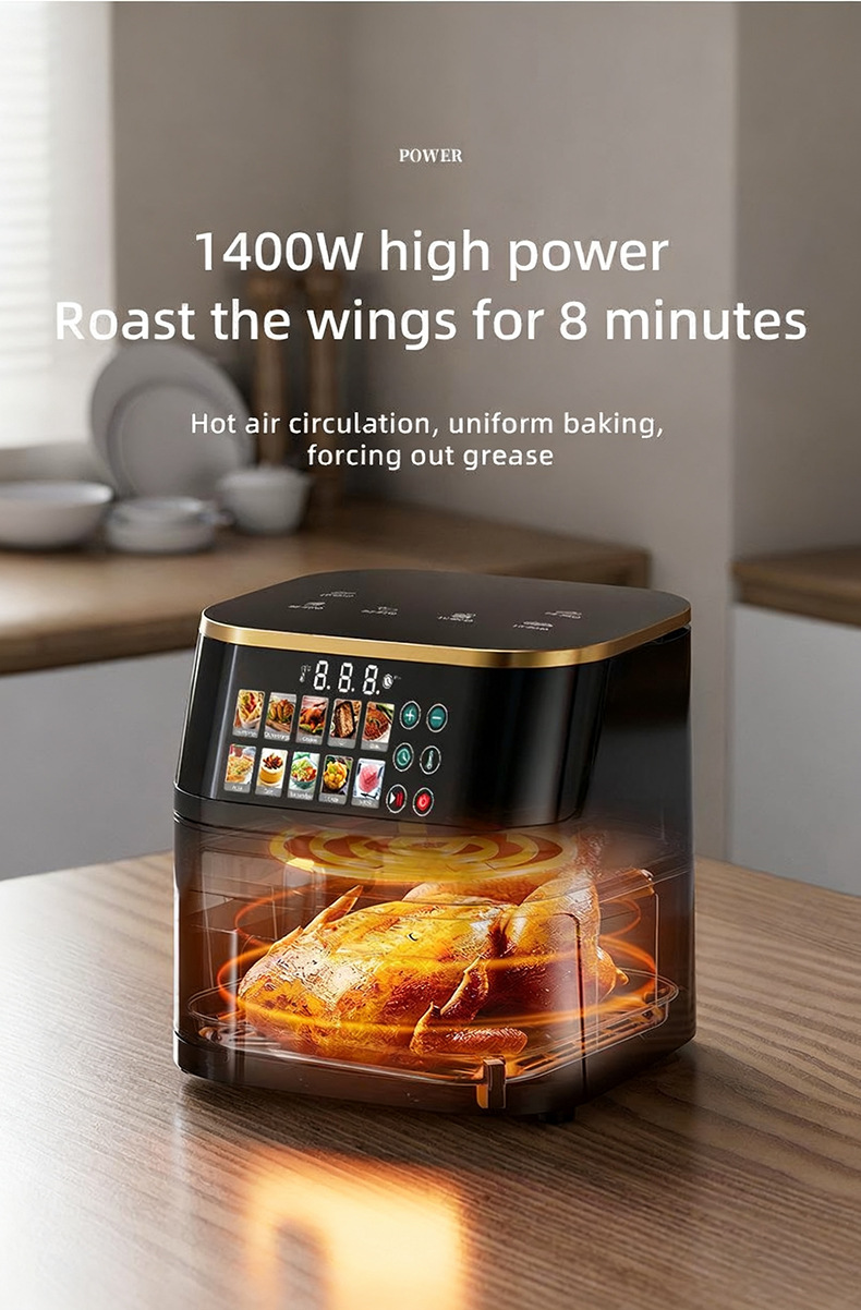 10L Modern Air Fryer Electric Square Plastic Oven Touch Screen Multi-Function for Roasting Baking Cooking Household Hotel