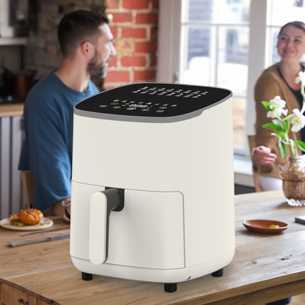 LED Display Screen Stainless Steel 5.1-6.0L 1500W Non-Stick PTFE Mechanic Timer Large Capacity Intelligent Air Fryer