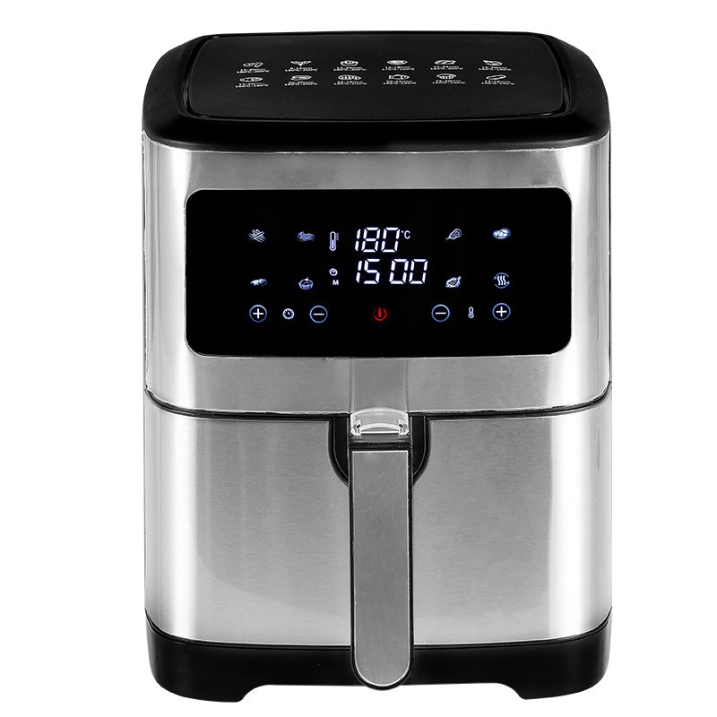 Modern 6.1-8.0L Stainless Steel Air Fryer Digital Touchscreen 1500W EU Plug Non-Stick Basket Healthy Oil-Free Cooking Household