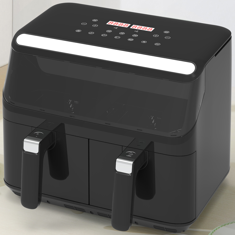 Multifunctional Square Smart Wifi Visible Steam Kitchen Silicone Air Fryer Oven Dual Pots With SS Housing