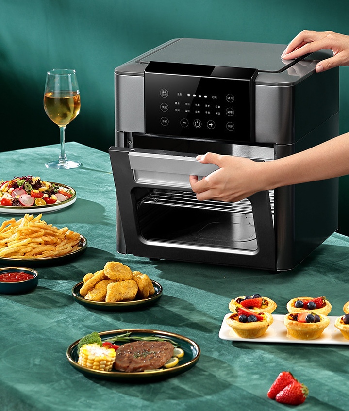 12L Family Size Modern Oil-Free Air Fryer 2-Layer Stainless Steel Square Digital Electric Energy Saving Kitchen Appliance