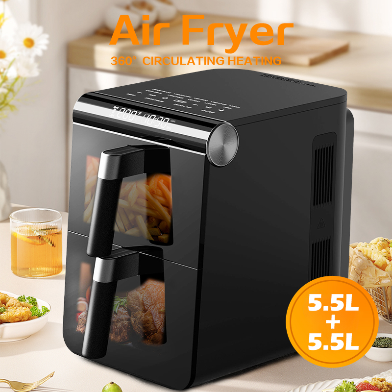 Smart Control Dual Basket 11L(5.5L+5.5L) Air Fryer with Visible Window Non-stick Air Fryer Oil Free Kitchen Appliances OEM/ODM