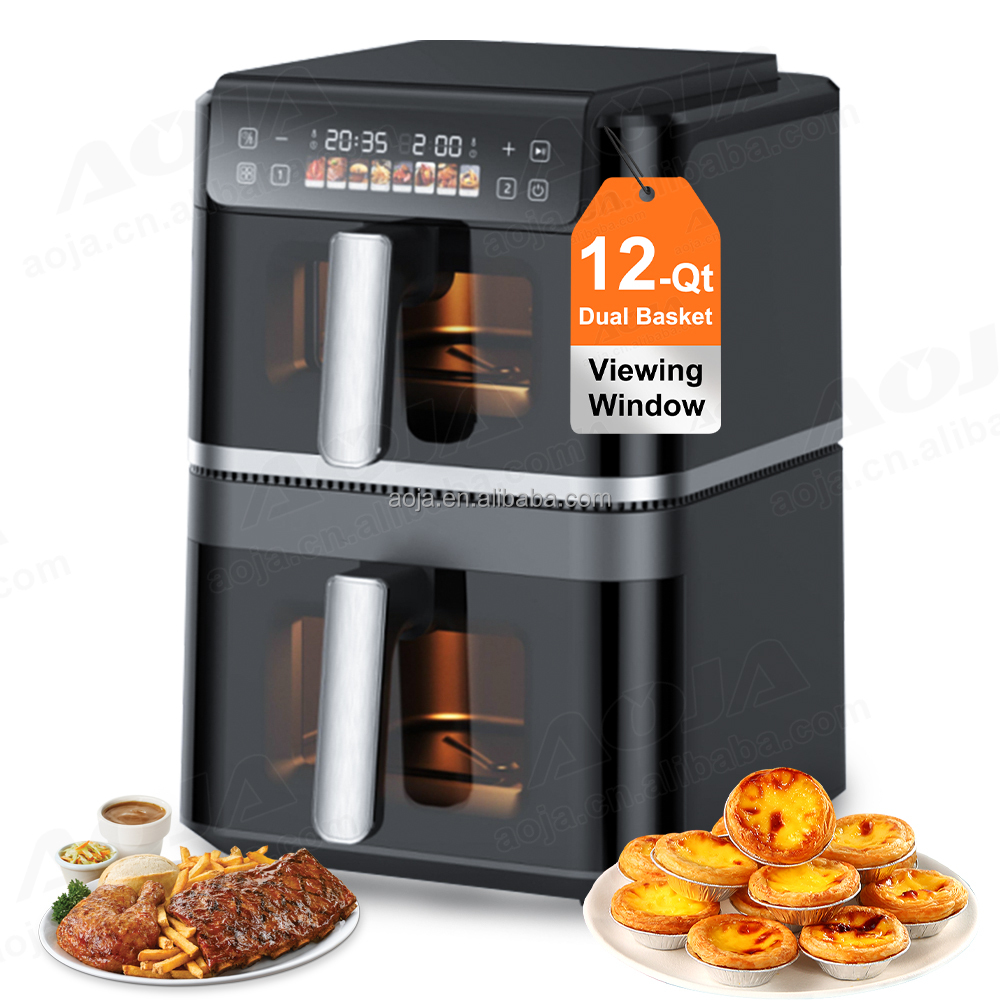 AOJA OEM 12L Dual Zone Air Fryer Compact 2-Basket Design Dishwasher Safe Parts ETL/CE Certified (ODM/OEM) air Fryer Double Stack