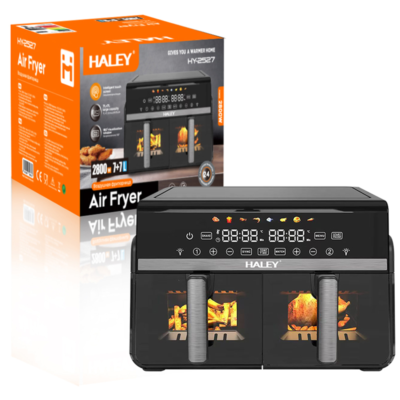 HALEY 14L Dual Basket Air Fryer 2800W 7L+7L Independent Dual Zone Visible Window Touch Screen Sync Match CE GS OEM ODM Custom