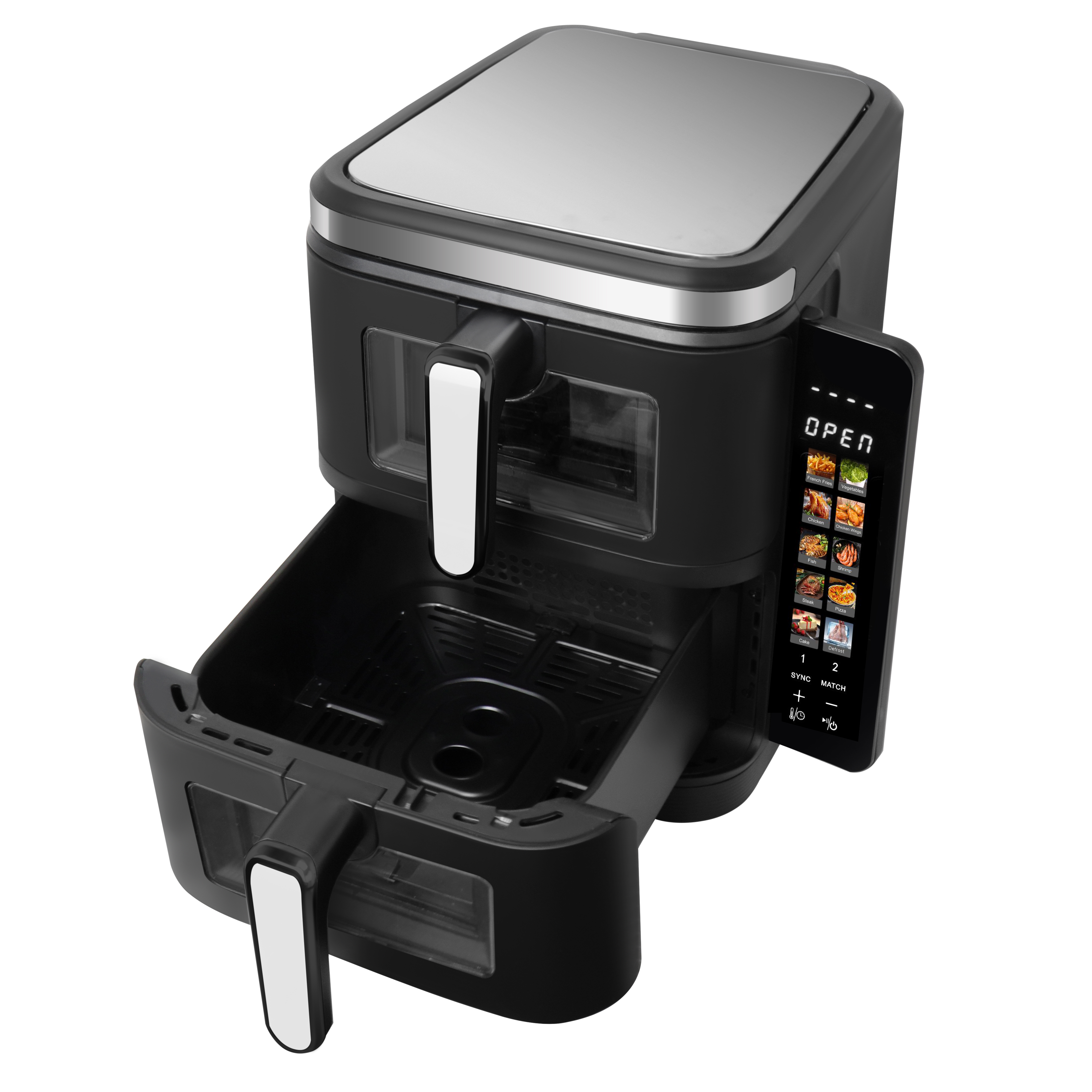 11L New Air Fryer 5.5L+5.5L Stack Air Fryer With Folding Touch Screen Big Colorful Menu