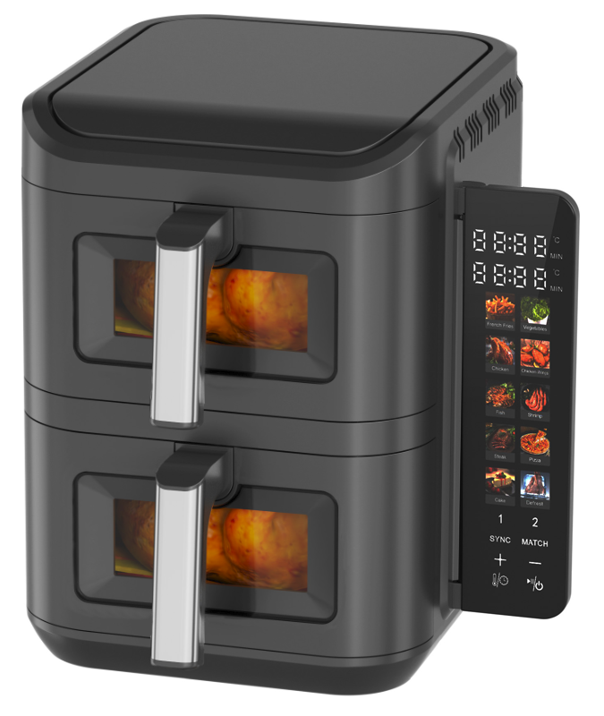 11L New Air Fryer 5.5L+5.5L Stack Air Fryer With Folding Touch Screen Big Colorful Menu